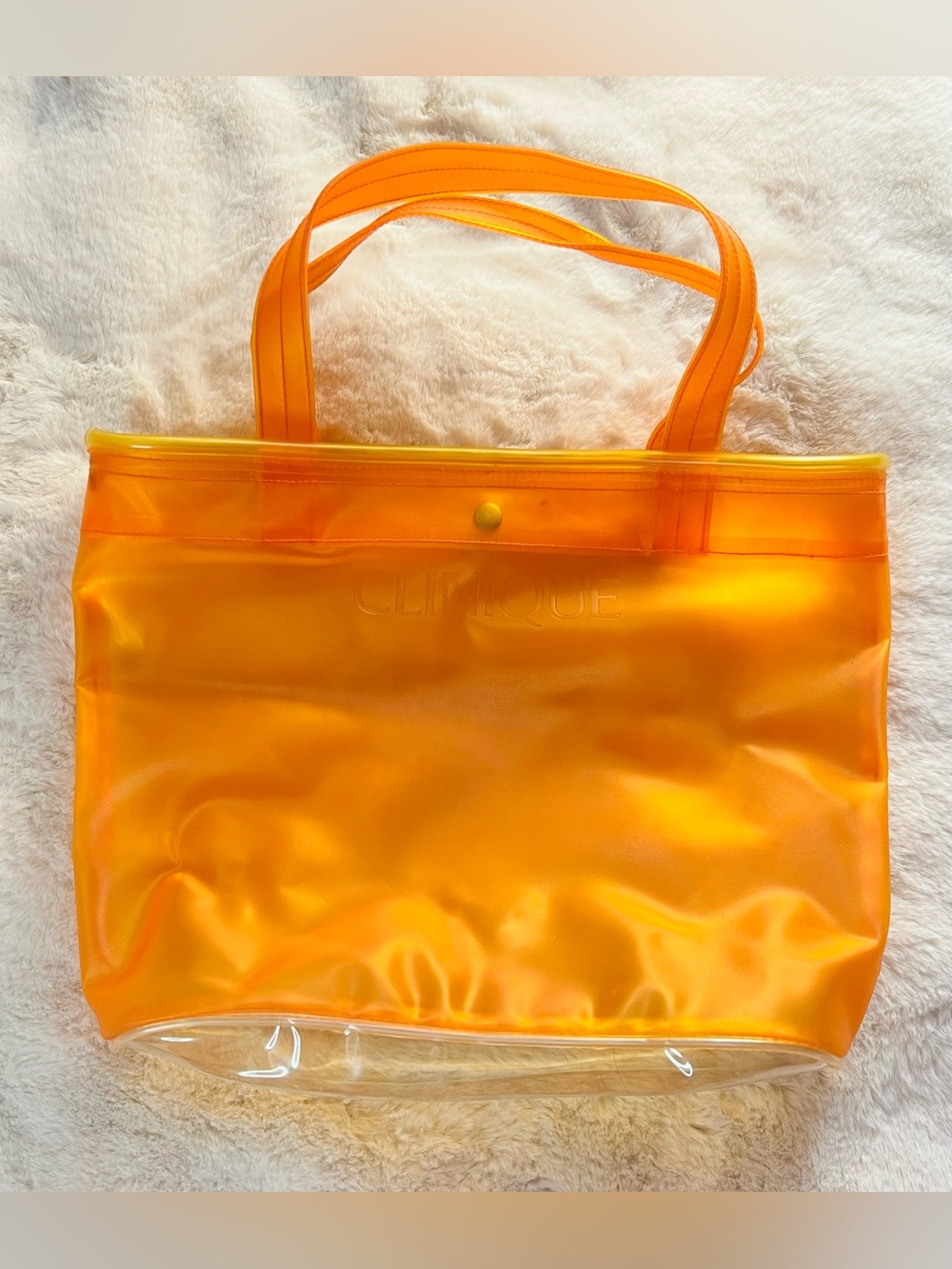 Vintage Clinique Orange Translucent PVC Tote Bag Y2K Jelly Beach Shopper